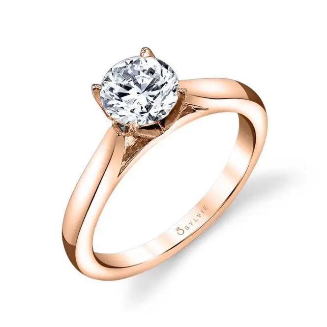 14K Round Modern Solitaire Engagement Ring