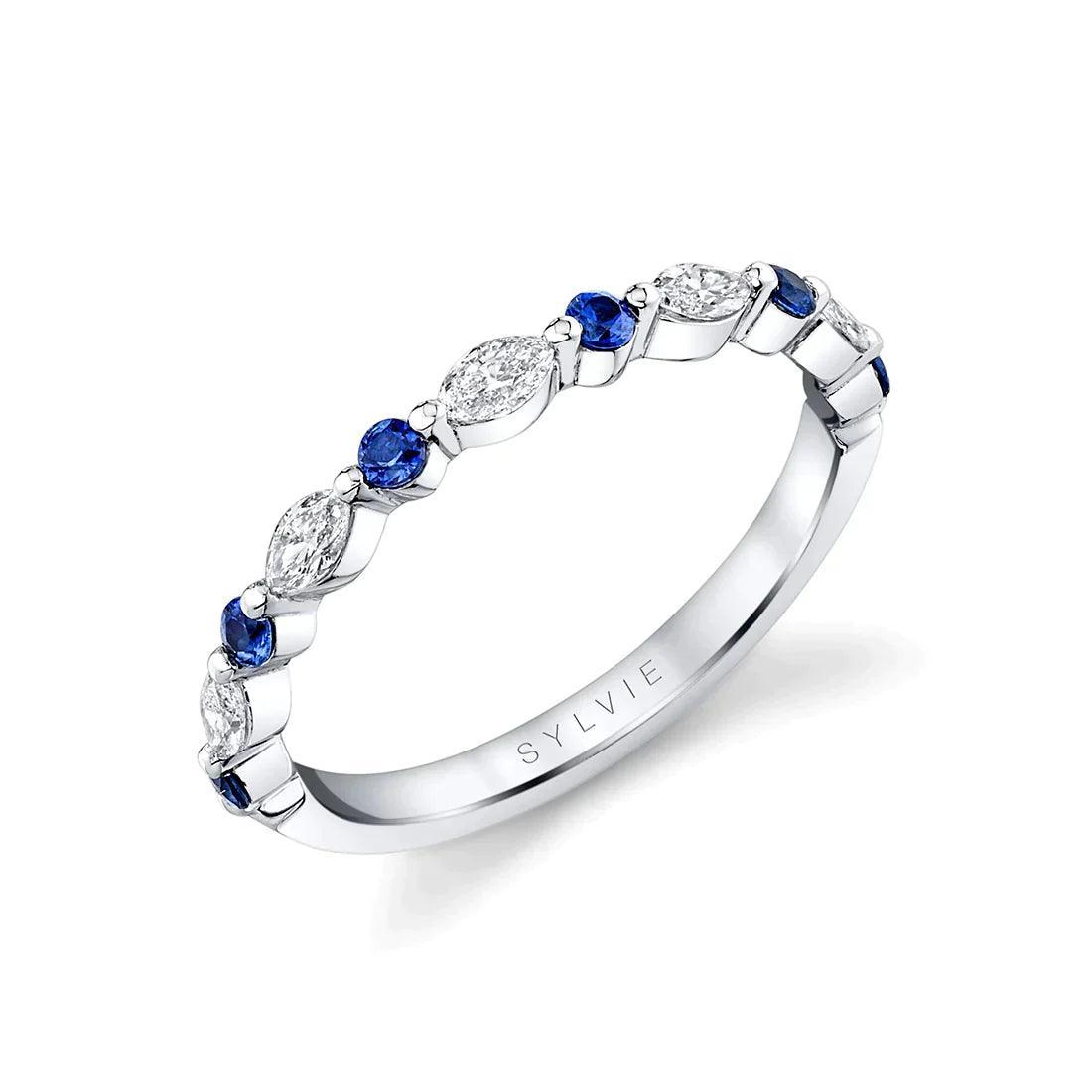 Blue Sapphire and Marquise Diamond Ring