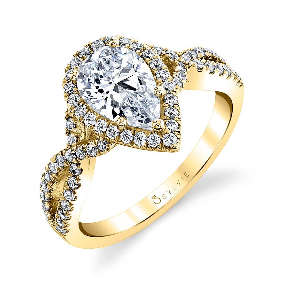 Jocelina Pear Halo Split Shank Engagement Ring