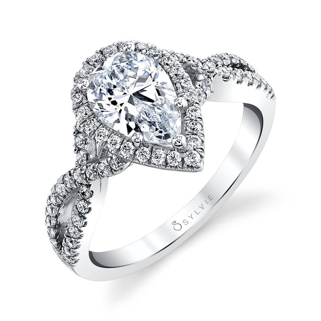 Jocelina Pear Halo Split Shank Engagement Ring