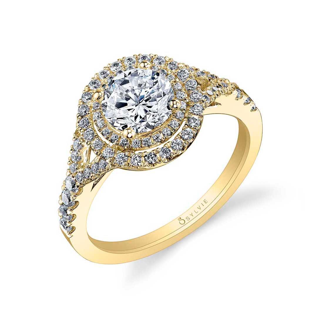 14K Rose Round Double Halo Engagement Ring