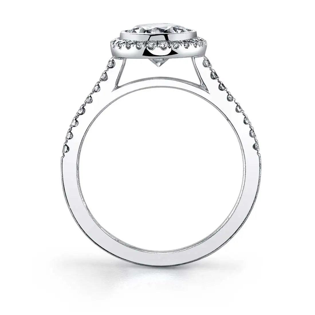 18K Anita Modern Bezel Set Halo Engagement Ring