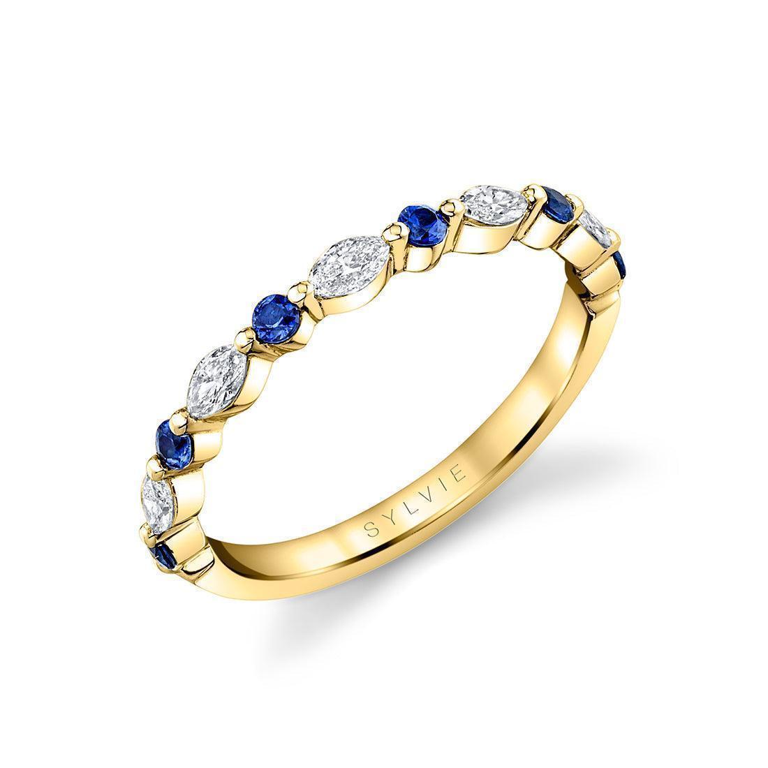 Blue Sapphire and Marquise Diamond Ring