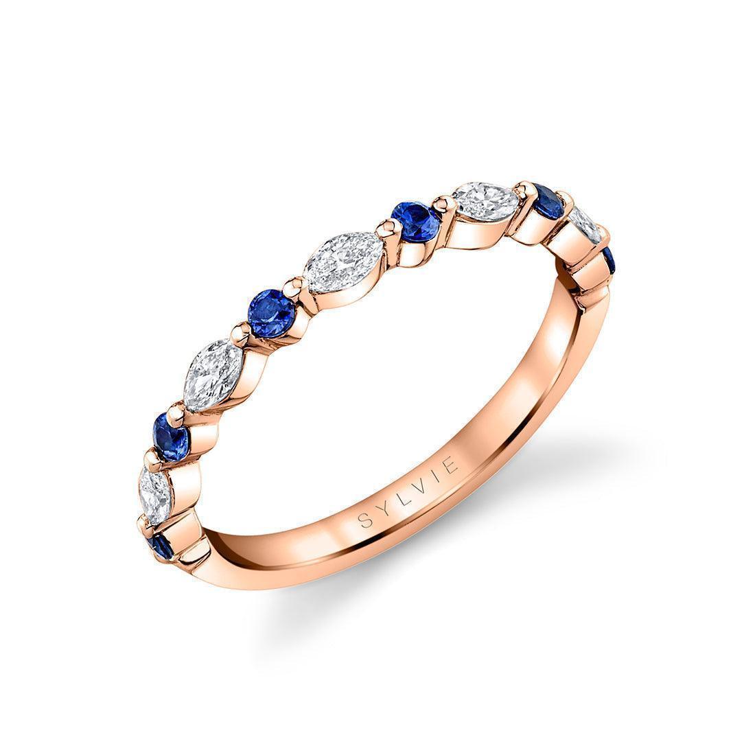 Blue Sapphire and Marquise Diamond Ring