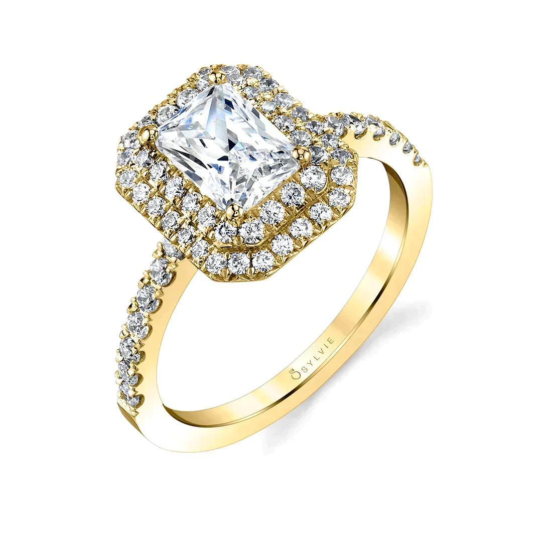 Claudia Emerald Cut Double Halo Split Engagement Ring