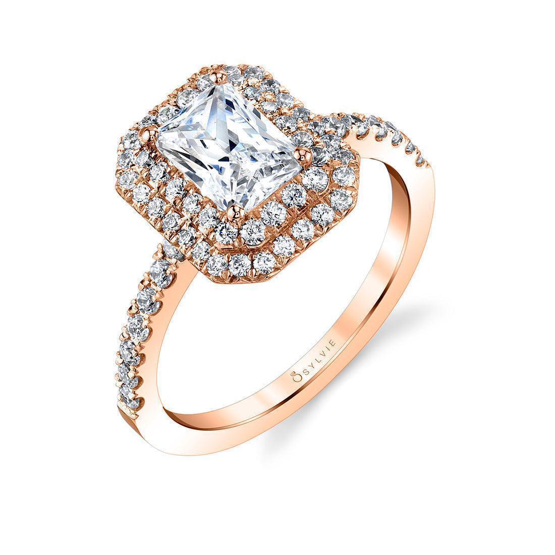 Claudia Emerald Cut Double Halo Split Engagement Ring