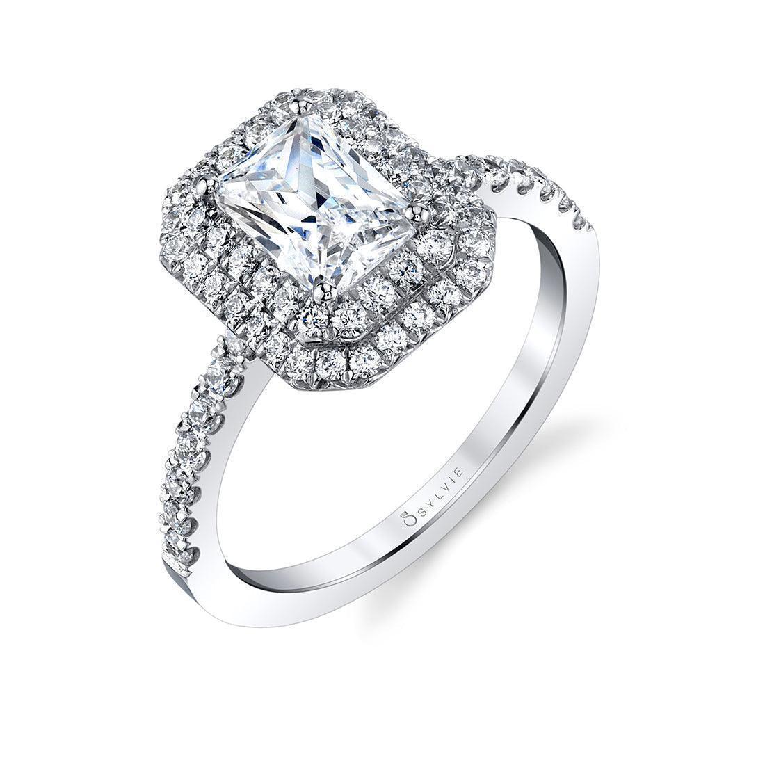 Claudia Emerald Cut Double Halo Split Engagement Ring