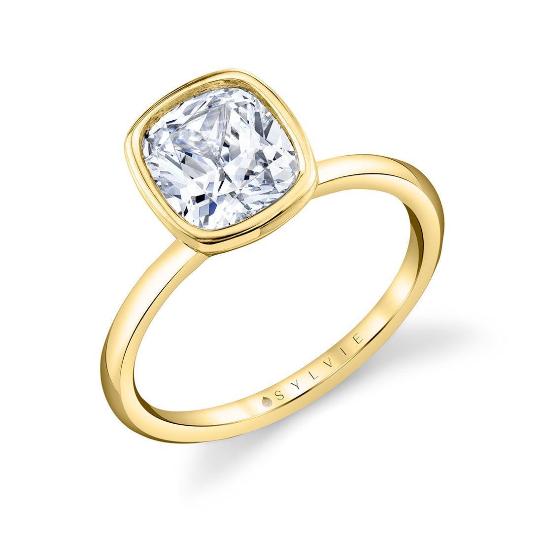 18K Cliodhna Cushion Cut Bezel Engagement Ring