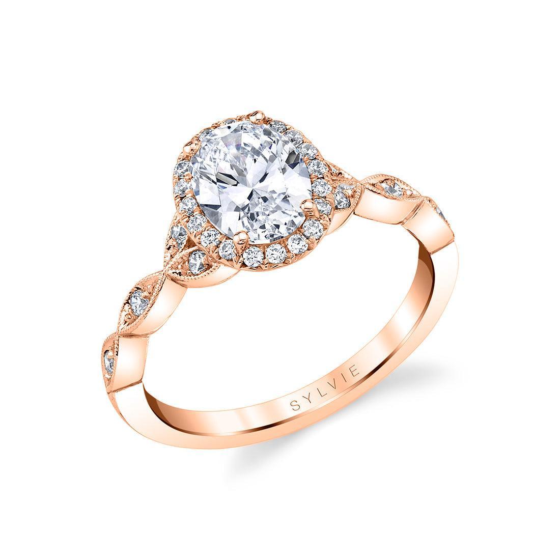 14K Frederique Oval Halo Vintage Engagement Ring