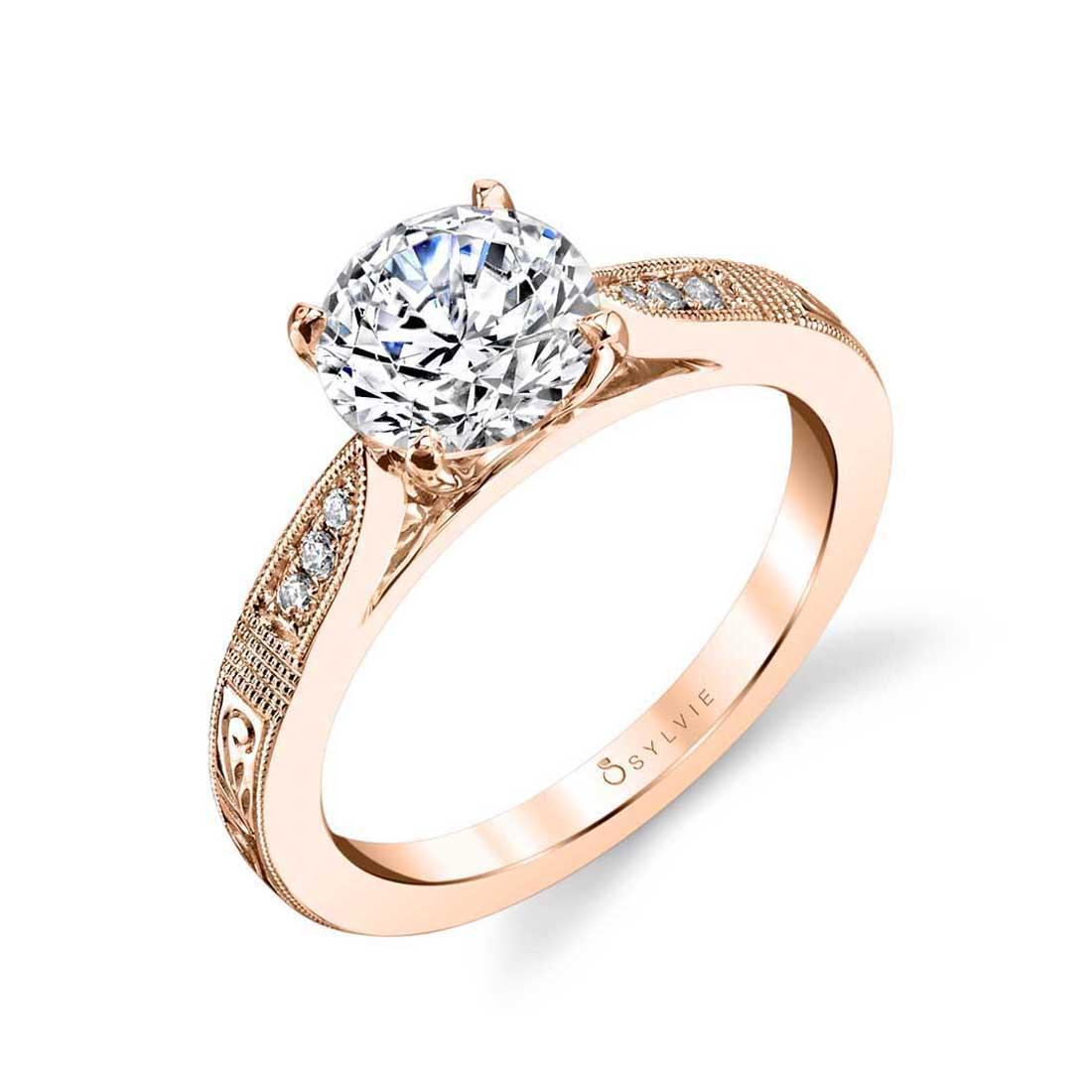 14K Holly Round Modern Vintage Engagement Ring