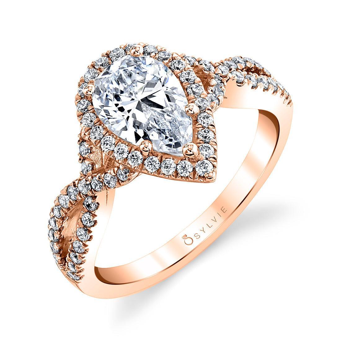 Jocelina Pear Halo Split Shank Engagement Ring