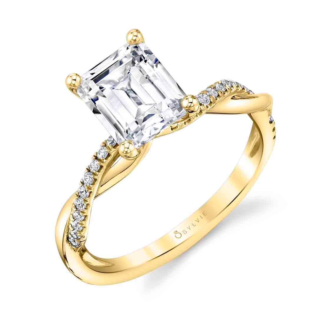 Yasmine Emerald Cut Spiral Engagement Ring