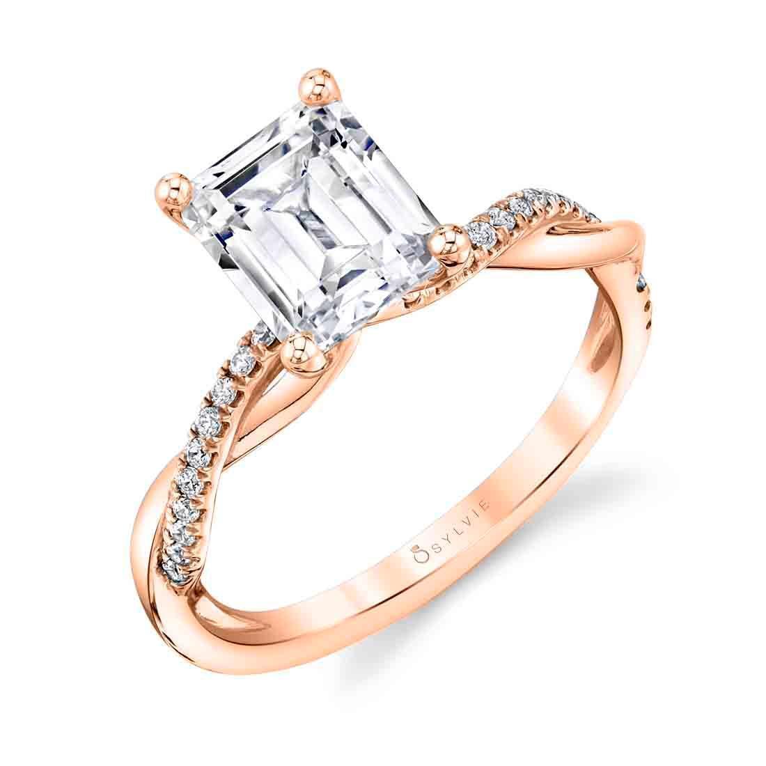 Yasmine Emerald Cut Spiral Engagement Ring