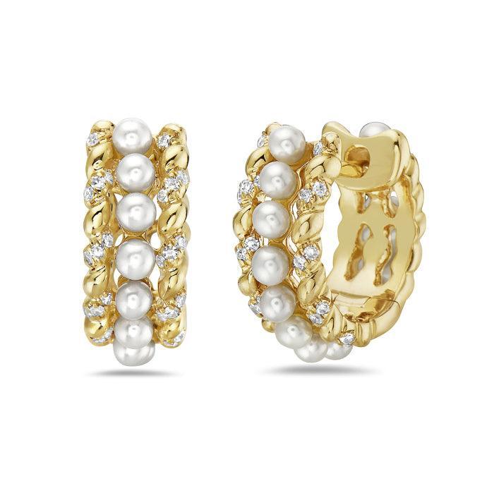 Pearl & Diamond Huggie Earrings