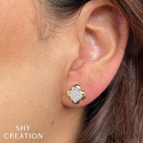 Diamond Clover Stud Earrings