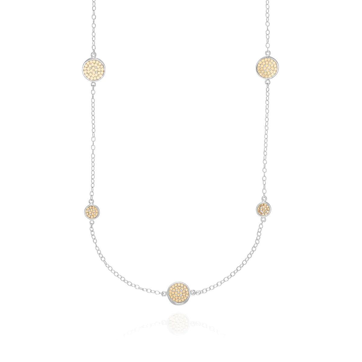 Classic Long Multi-Disc Station Necklace - Gold & Silver