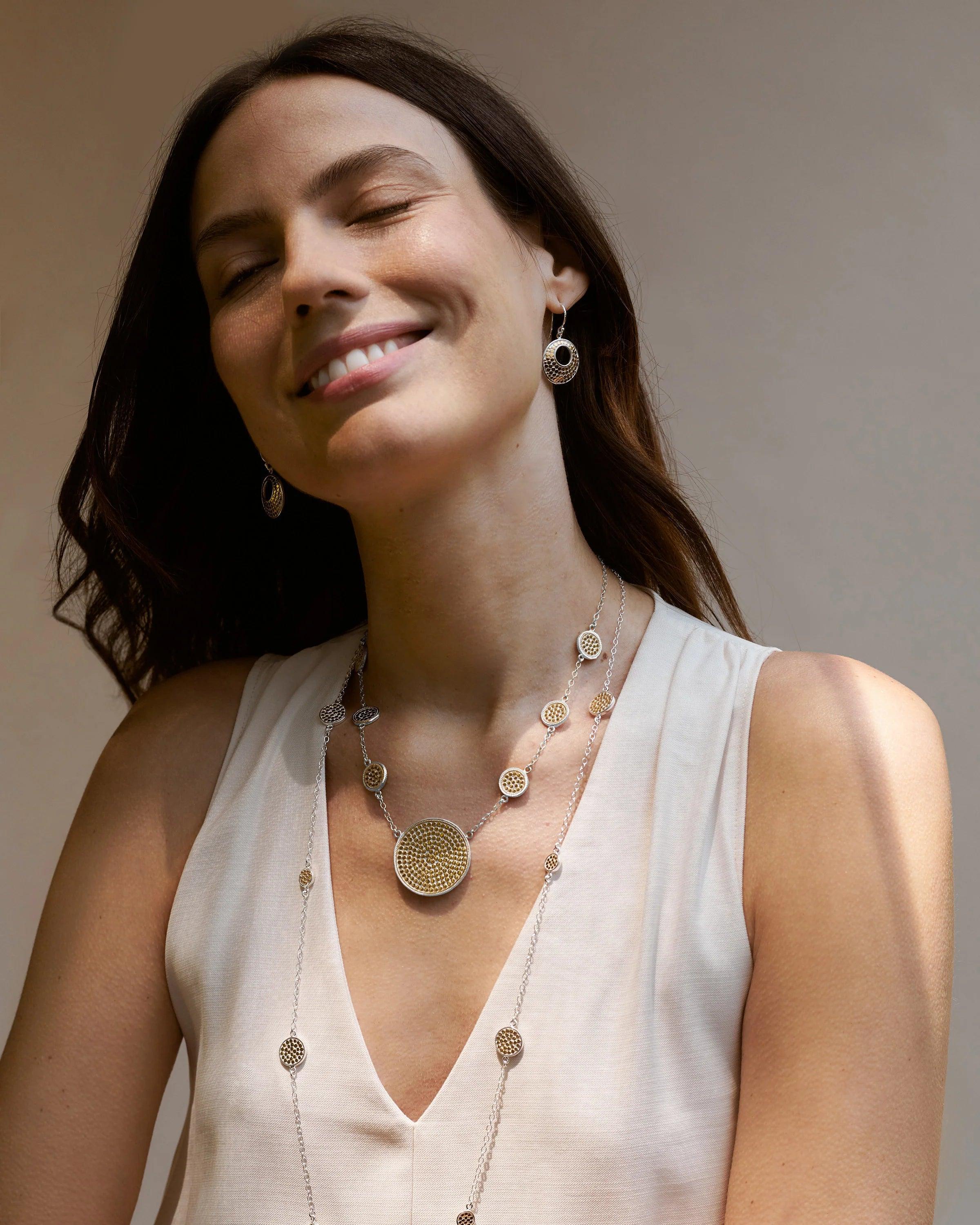 Classic Long Multi-Disc Station Necklace - Gold & Silver