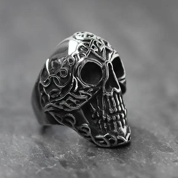 Crucible Stainless Antiqued Celtic Skull Ring