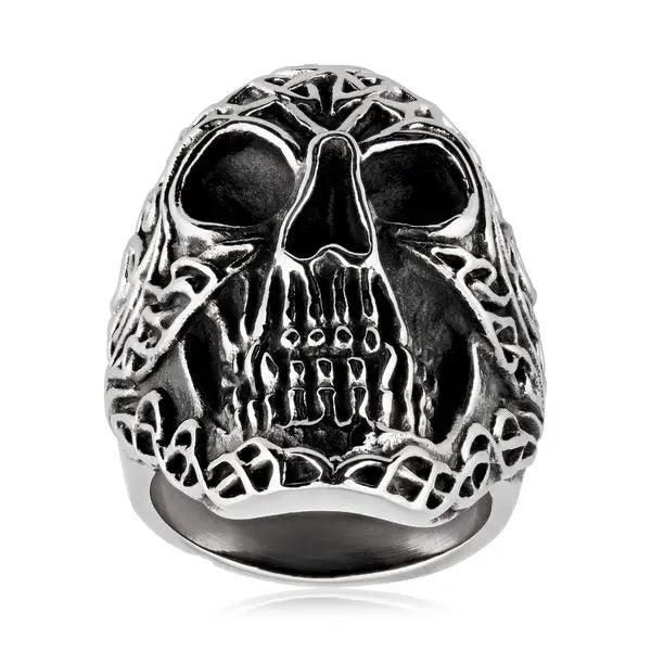 Crucible Stainless Antiqued Celtic Skull Ring