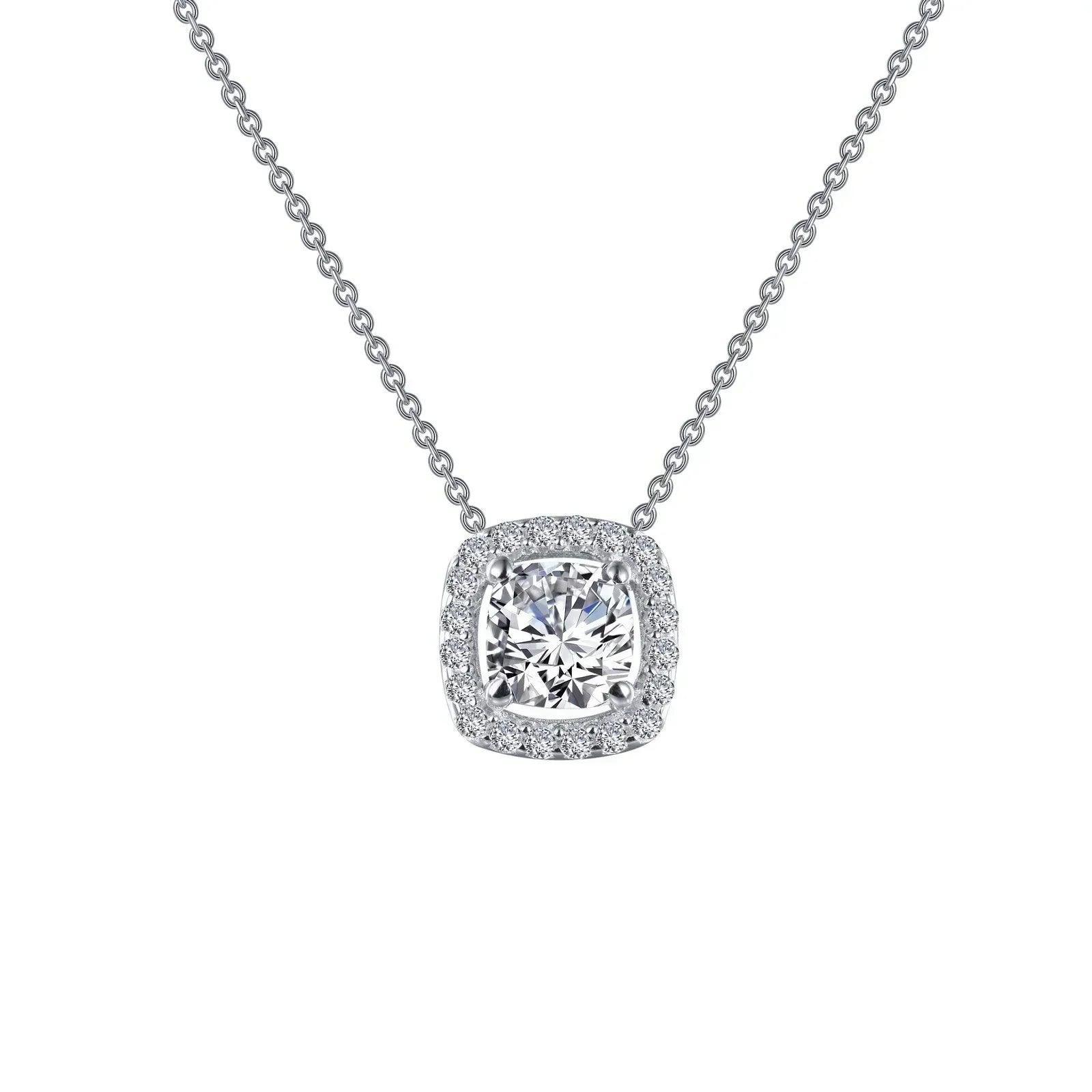 Cushion Cut Halo Necklace