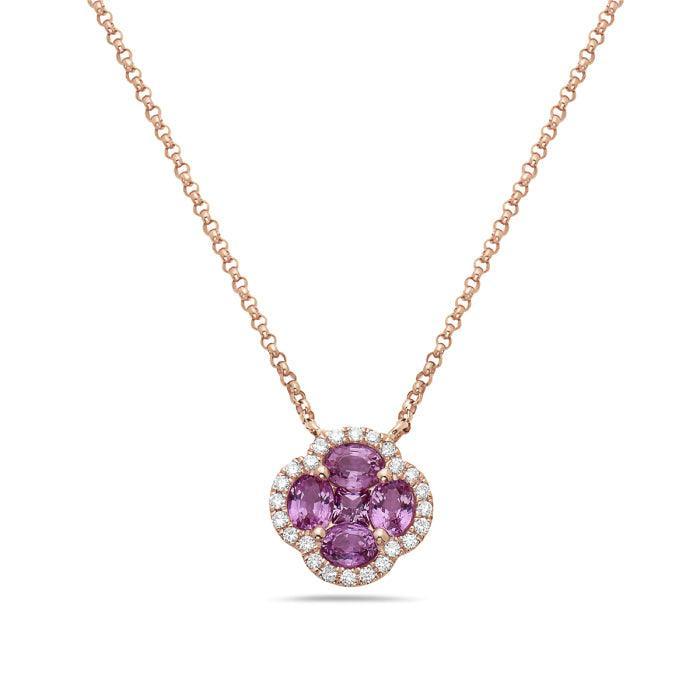 Diamond and Pink Sapphire Floral Necklace