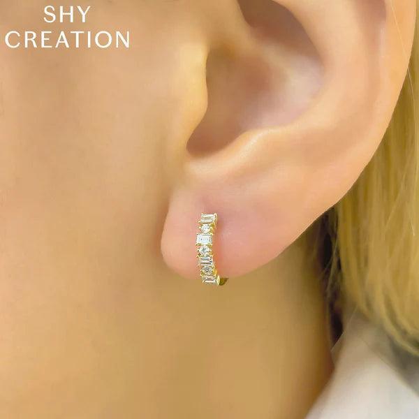 Diamond Baguette Huggie Earrings