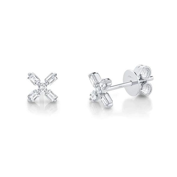 Diamond Baguette X Stud Earrings