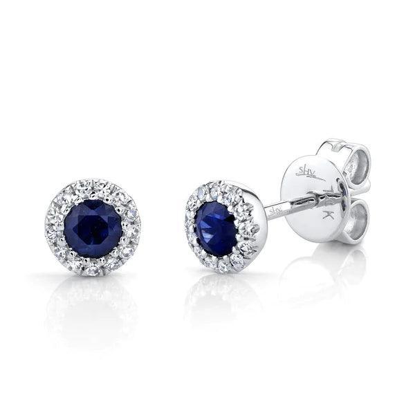 Diamond Blue Sapphire Stud Earrings