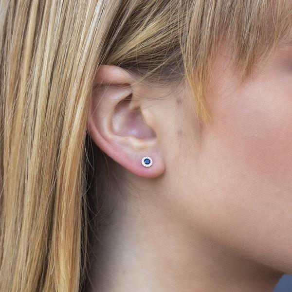 Diamond Blue Sapphire Stud Earrings