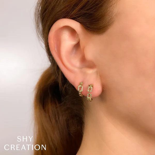 Diamond Link Huggie Earrings