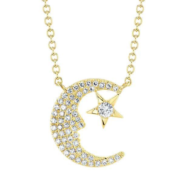 Diamond Moon and Stars Necklace