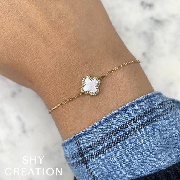 Diamond Mother of Pearl Clover Bracelet