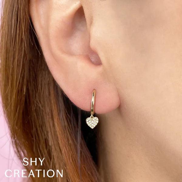 Diamond Pave Heart Huggie Earrings