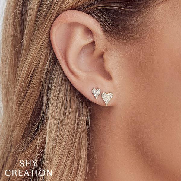 Diamond Pave Heart Stud Earrings