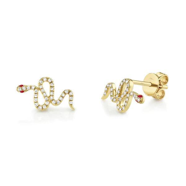 Diamond Ruby Snake Stud Earrings