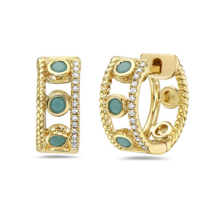 Diamond Turquoise Huggie Earrings