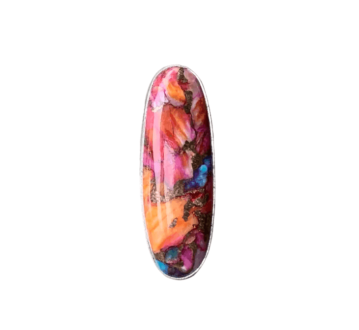 Long Oval Dahlia Copper Turquoise Sterling Silver Ring