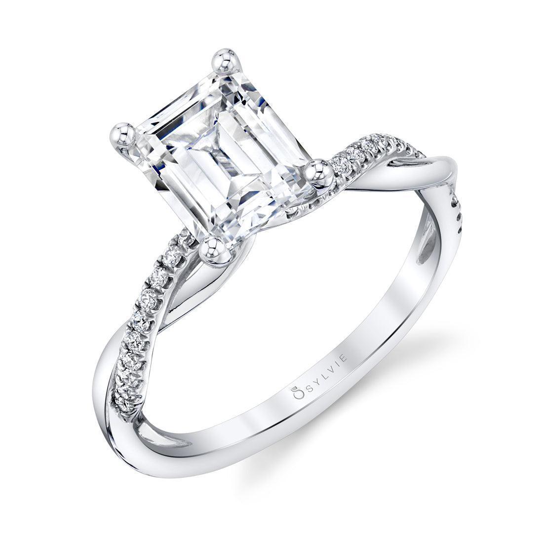 Yasmine Emerald Cut Spiral Engagement Ring