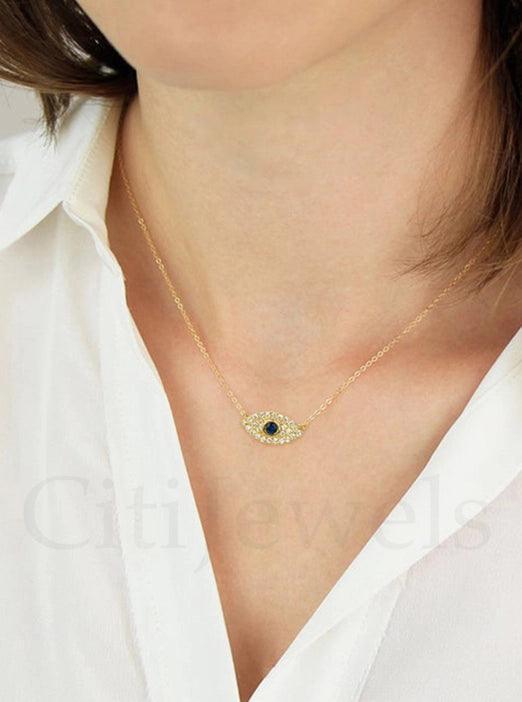 Silver CZ Evil Eye Necklace