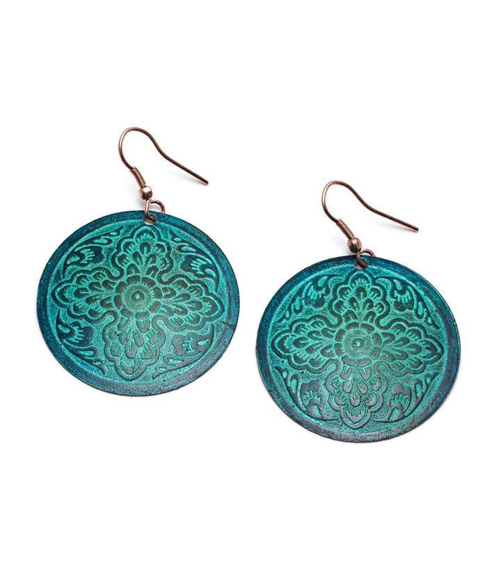 Teal Disc Drop Earrings