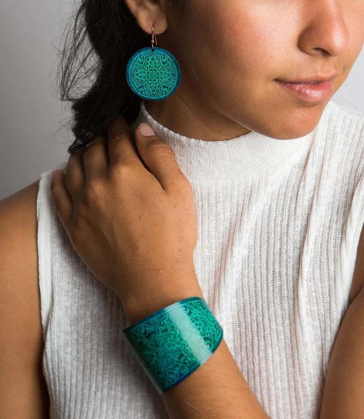 Teal Disc Drop Earrings