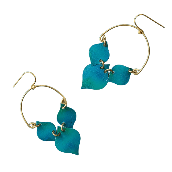 Teal Leaf Drop Earrings