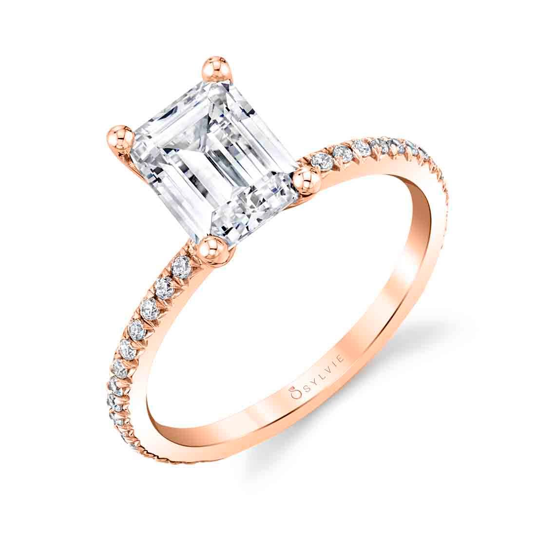 Adorlee  Rose Gold Emerald Cut Engagement Ring