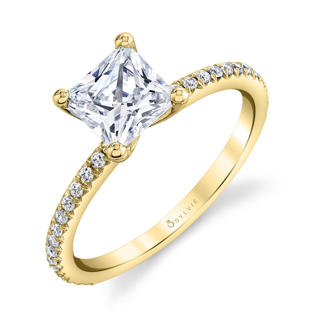 Yellow Gold Adorlee Princess Cut Engagement Ring