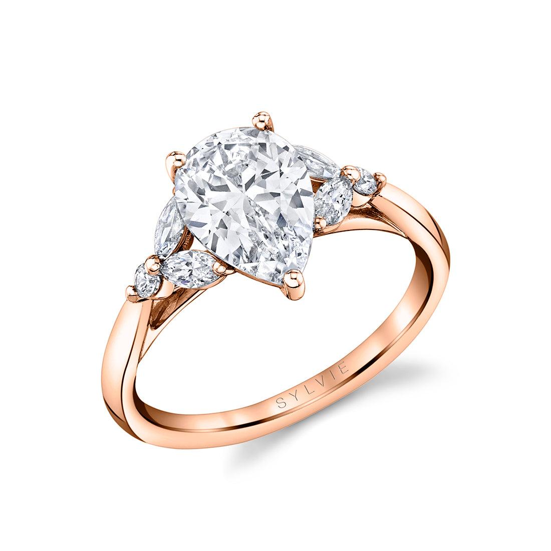 14K Alina Pear Three Stone Engagement Ring - Water Street Jewelers