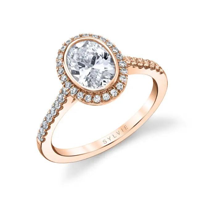 14K Anita Modern Bezel Set Oval Halo Engagement Ring