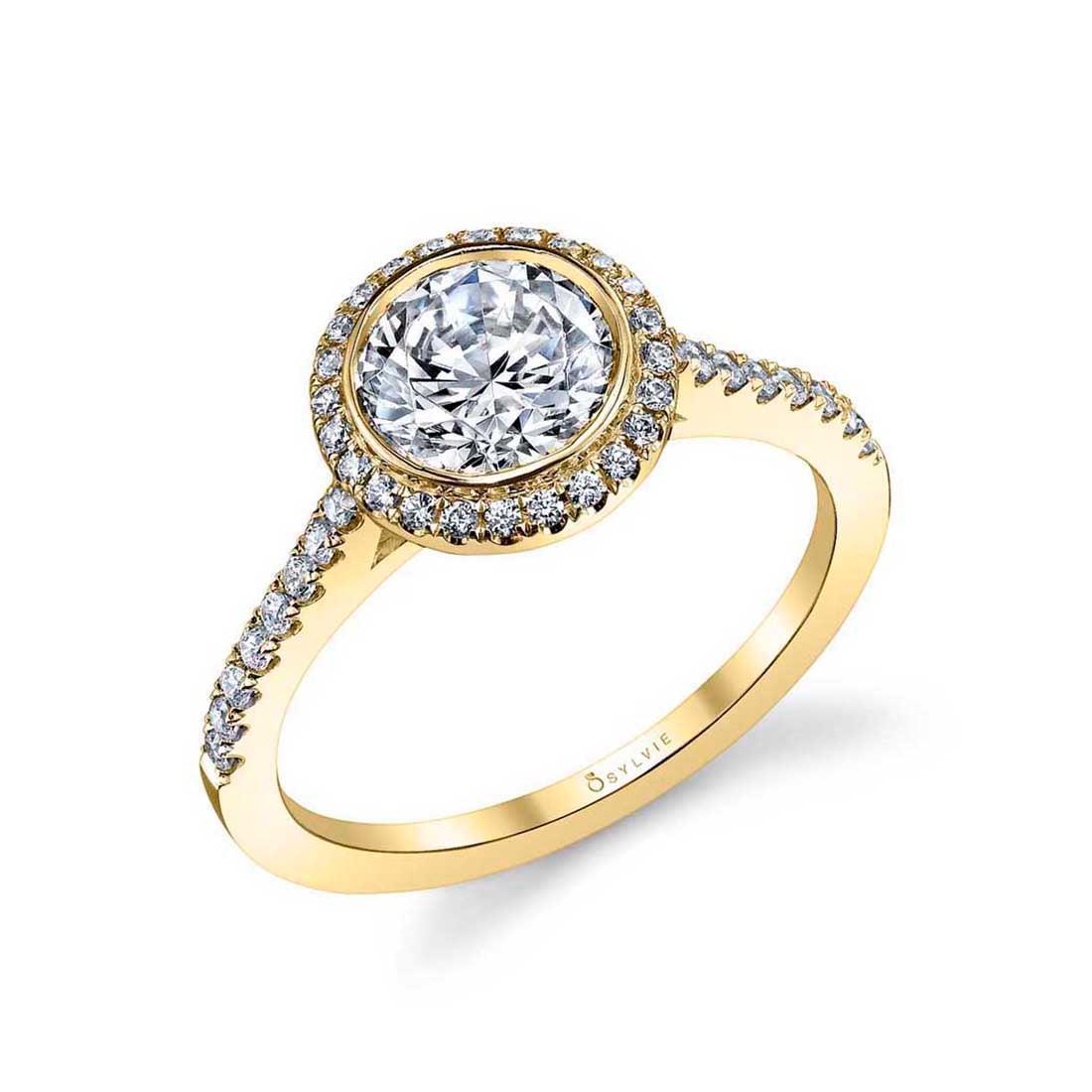 14K Anita Modern Bezel Set Halo Engagement Ring 