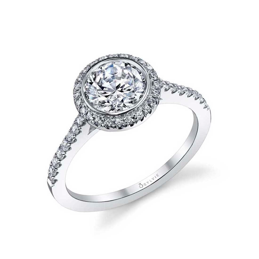 14K Anita Modern Bezel Set Halo Engagement Ring 