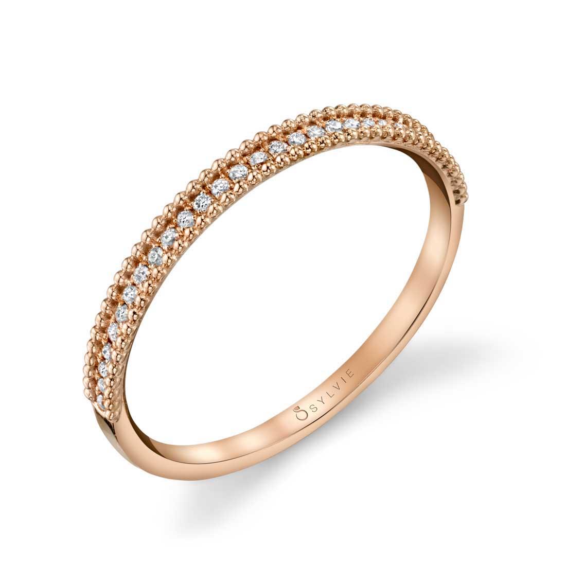 14K Brettany  Beaded Stackable Wedding Band