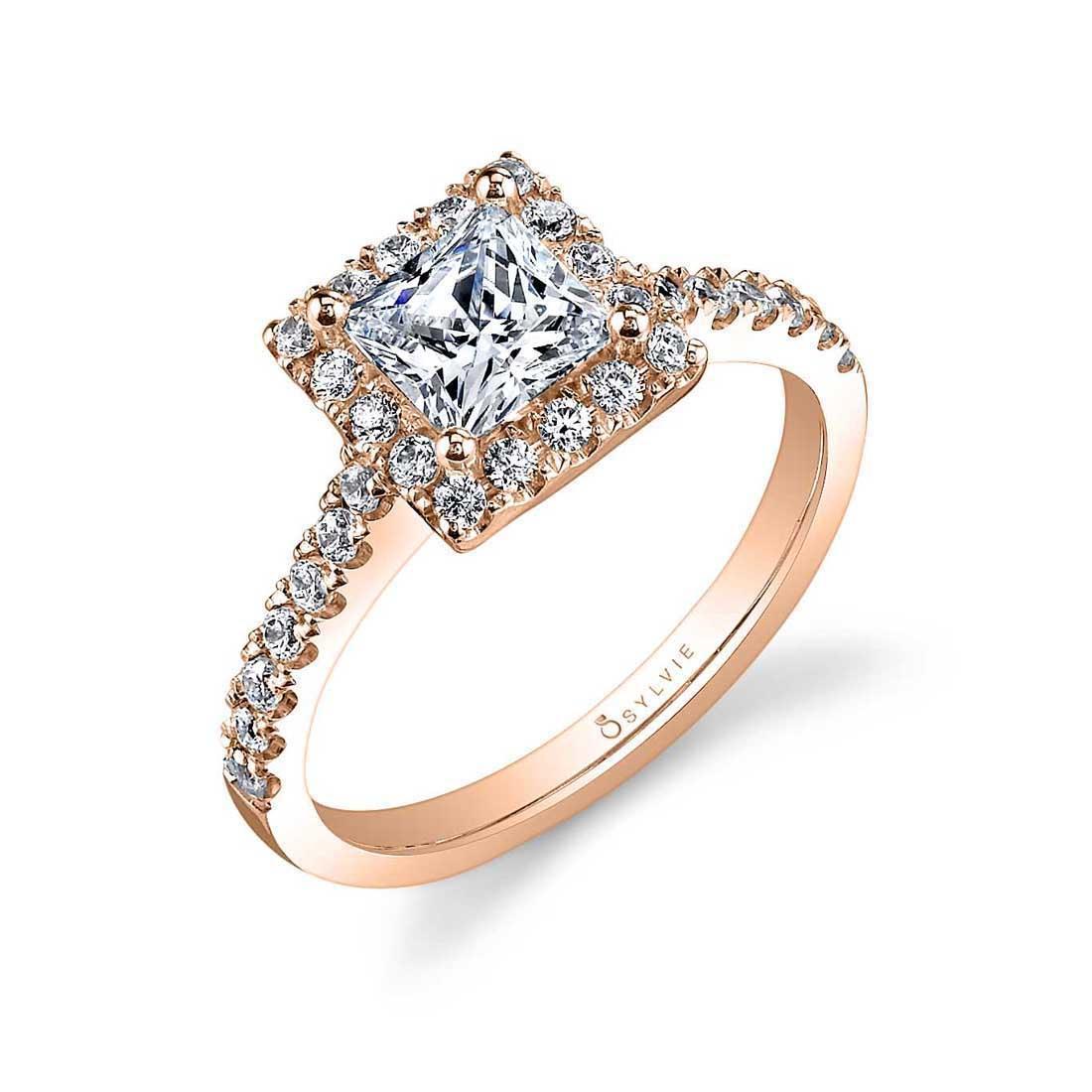 14K Chantelle Princess Cut Classic Halo Engagement Ring